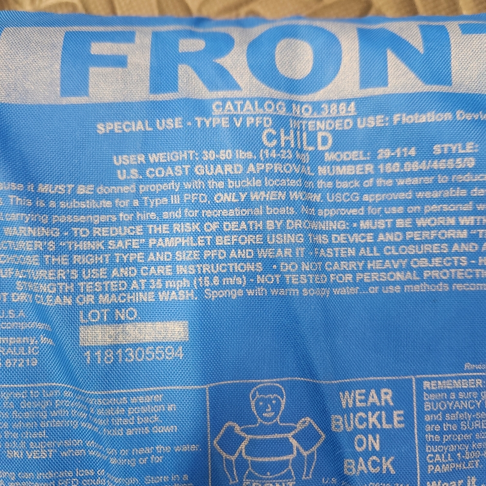 Blue Kids Swim Vest with Crab Design- Puddle Jumper - Picture 3 of 3